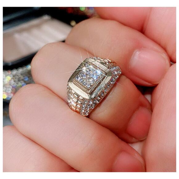 Gold and Silver watch style ring - 18K gold plated - CZs- Size 9. - Picture 1 of 3